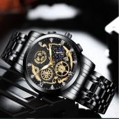 Non-Mechanical Tourbillon Quartz Waterproof Watch (Black)